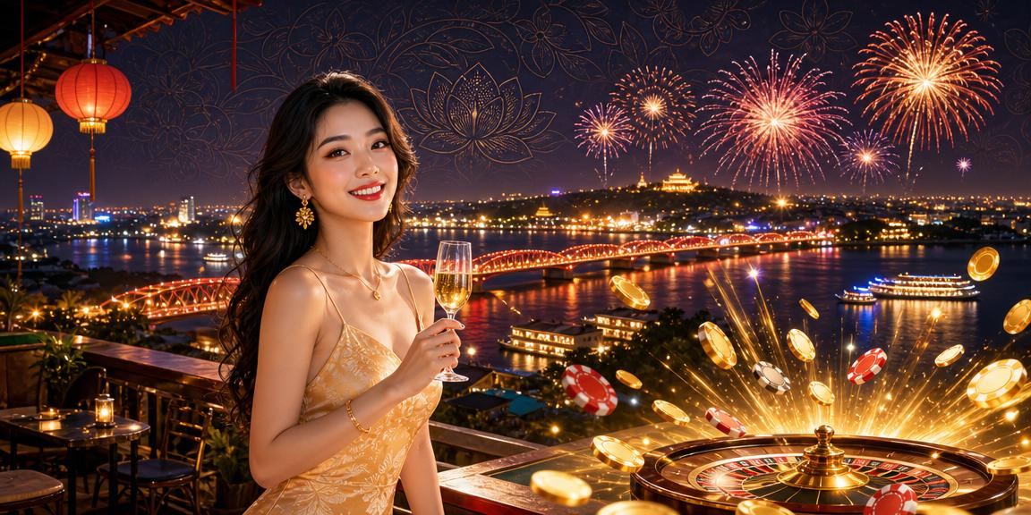 Người dùng tại chợ đêm Huế chơi slot game trực tuyến trên điện thoại